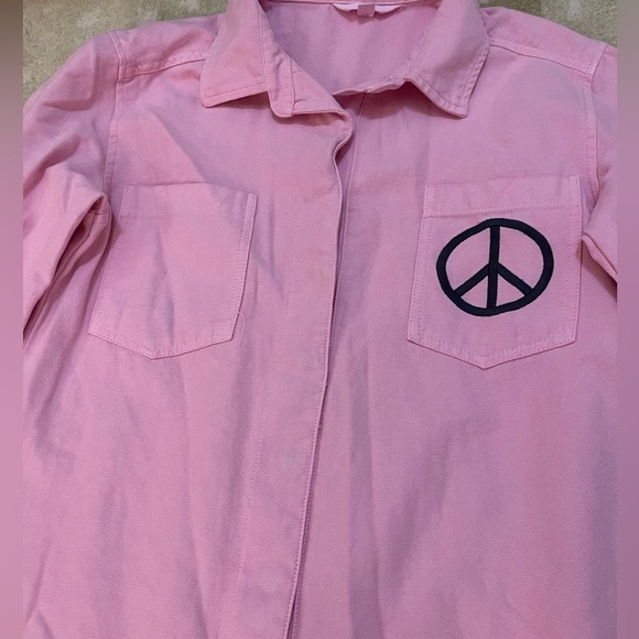 Ascot & Hart pink ribbed embroidered peace sign snap button jumpsuit size small - Picture 4 of 10